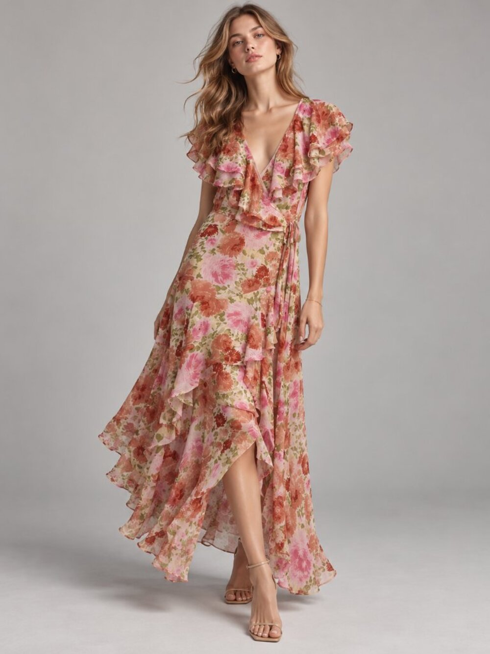 Main Strip Floral Maxi Wrap Dres